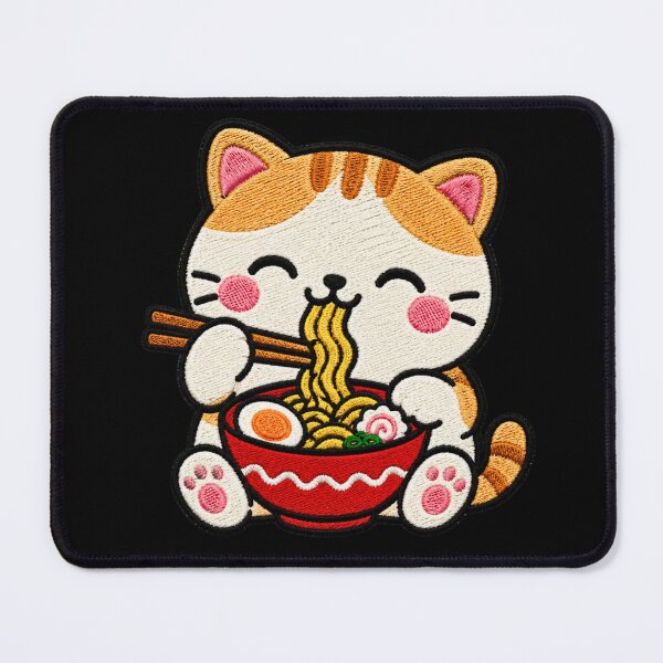 Item preview, Cute Cat Eating Ramen Kawaii Embroidery Patch designed and sold by ColorSplash123.