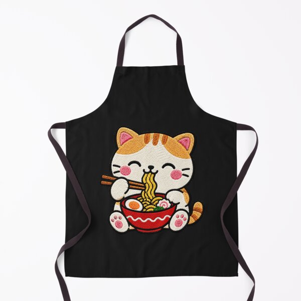 Item preview, Cute Cat Eating Ramen Kawaii Embroidery Patch designed and sold by ColorSplash123.