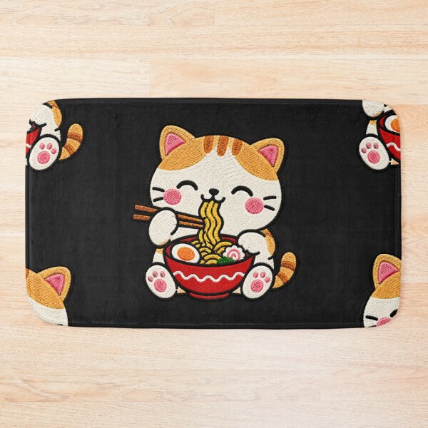 Item preview, Cute Cat Eating Ramen Kawaii Embroidery Patch designed and sold by ColorSplash123.