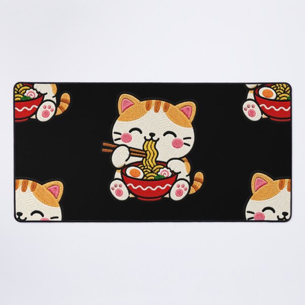 Item preview, Cute Cat Eating Ramen Kawaii Embroidery Patch designed and sold by ColorSplash123.