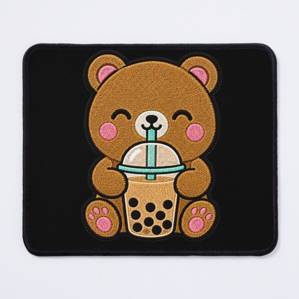 Item preview, Cute Bear Drinking Boba Kawaii Embroidery Patch designed and sold by ColorSplash123.