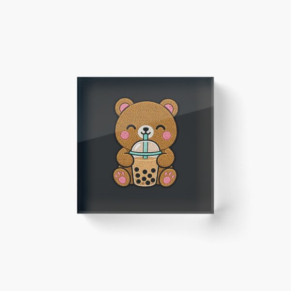 Item preview, Cute Bear Drinking Boba Kawaii Embroidery Patch designed and sold by ColorSplash123.