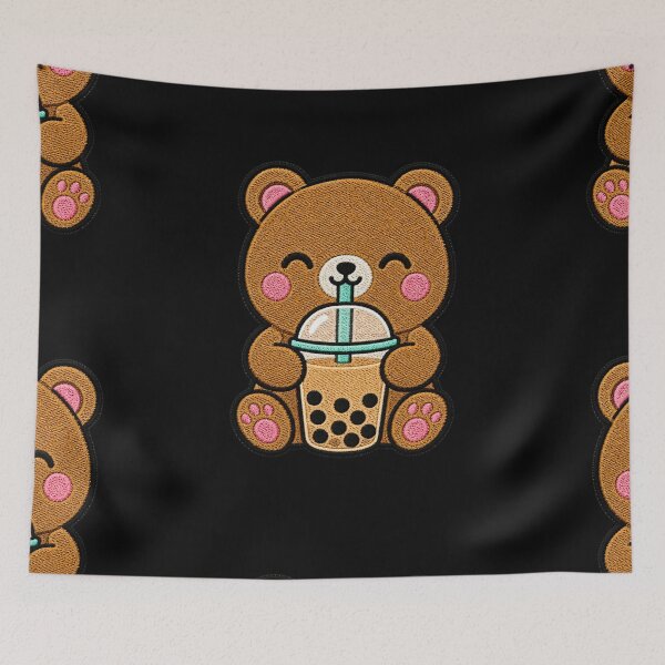 Item preview, Cute Bear Drinking Boba Kawaii Embroidery Patch designed and sold by ColorSplash123.