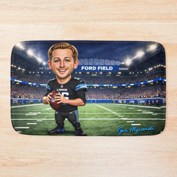 Item preview, Jared Goff at Ford Field – Detroit Lions Black Jersey Cartoon Art designed and sold by The Art Queen Of Michigan .