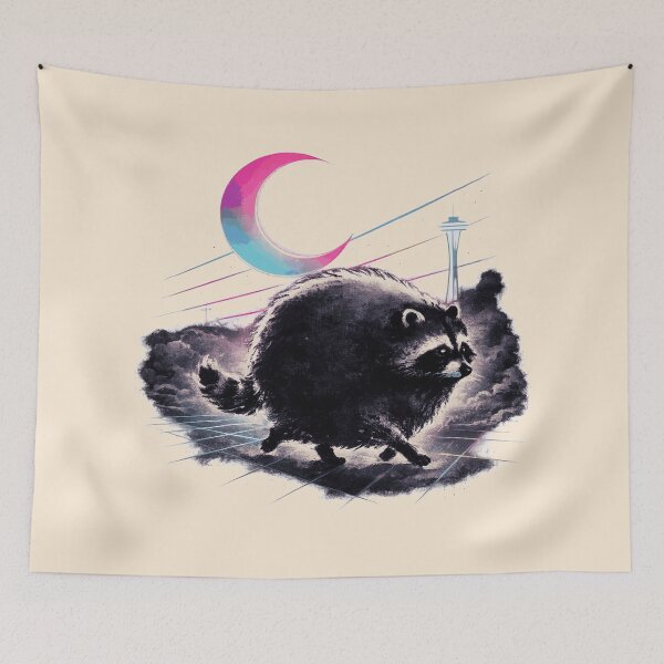 Item preview, Retrowave Round Raccoon designed and sold by KungPowUnicorn.