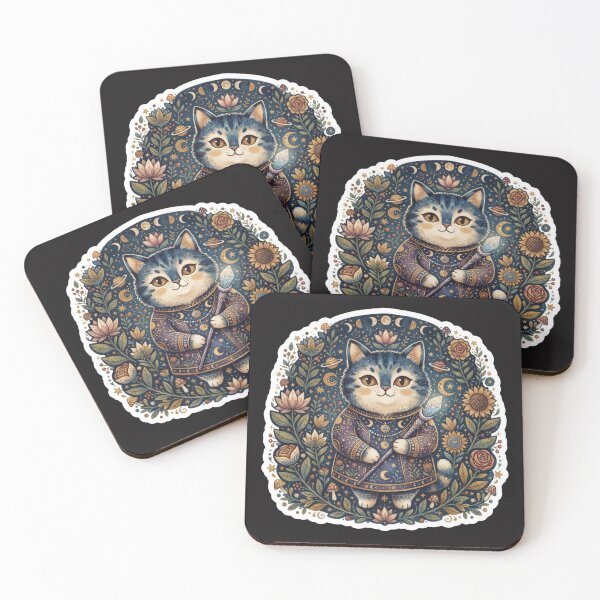 Item preview, Mystical Cosmic Cat Floral Illustration designed and sold by Iampoji.