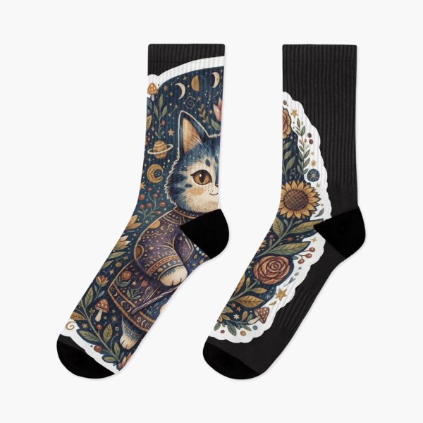Item preview, Mystical Cosmic Cat Floral Illustration designed and sold by Iampoji.