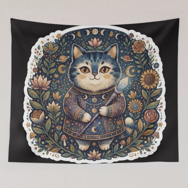 Item preview, Mystical Cosmic Cat Floral Illustration designed and sold by Iampoji.