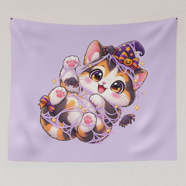 Item preview, Kawaii Cobweb Cat Sticker Art – Cute Chibi Halloween Illustration designed and sold by MagicMakerPh.