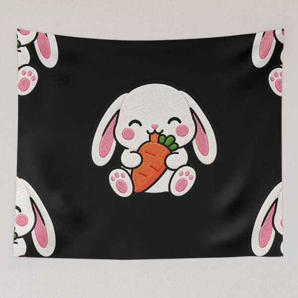 Item preview, Cute Bunny Eating Carrot Kawaii Embroidery Patch designed and sold by ColorSplash123.