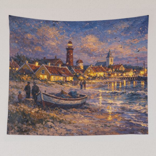 Item preview, Skagen by night painting, Denmark – a winter scene in this beautiful European place. designed and sold by GalleryKauffeld.