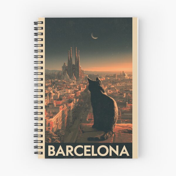 Item preview, Vintage Barcelona Travel Poster with Black Cat, Sagrada Familia Sunset Illustration designed and sold by ROD.