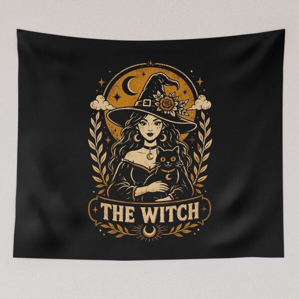 Item preview, Enchanting witch with cat and celestial elements halloween designed and sold by rafaeltto.