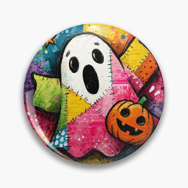 Item preview, Cute Patchwork Ghost with Halloween Pumpkin Art designed and sold by colorful-white.
