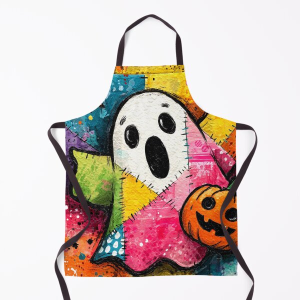 Item preview, Cute Patchwork Ghost with Halloween Pumpkin Art designed and sold by colorful-white.