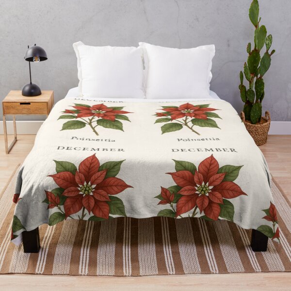 Item preview, December Poinsettia Birth Flower, Vintage Botanical Christmas Floral Wall Art designed and sold by NarjaShop.