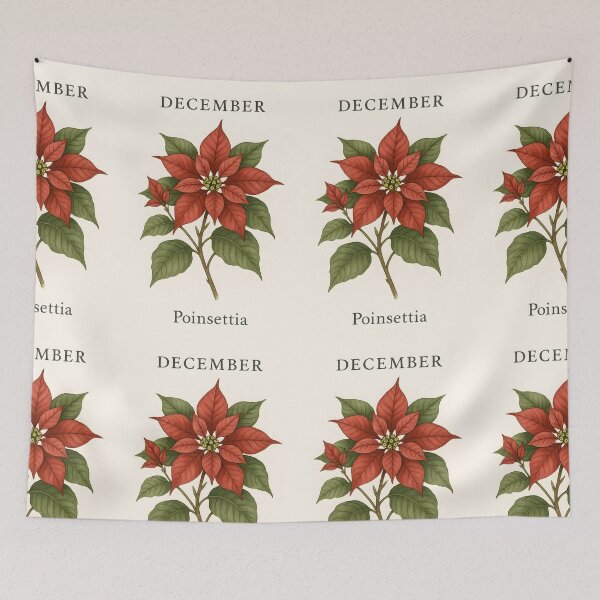 Artikelvorschau, December Poinsettia Birth Flower, Vintage Botanical Christmas Floral Wall Art entworfen und verkauft von NarjaShop.