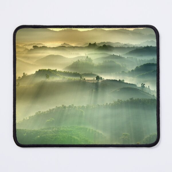 Item preview, Misty Mountain Sunrise – Golden Light Over Peaceful Green Hills designed and sold by StyleForge Apparel.