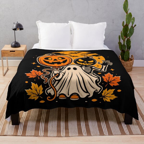 Item preview, Cute Halloween Ghost with Pumpkin and Skeleton Friends designed and sold by rafaeltto.