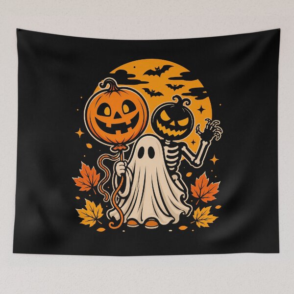 Item preview, Cute Halloween Ghost with Pumpkin and Skeleton Friends designed and sold by rafaeltto.
