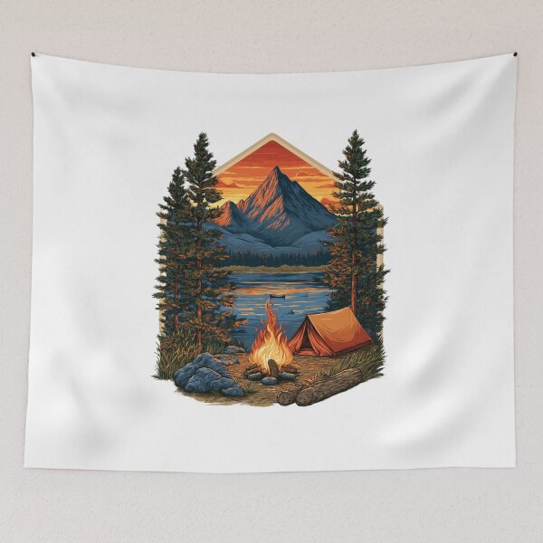 Item preview, Vintage Outdoor Camping Scene Mountain Adventure designed and sold by TrendyGalaxy.
