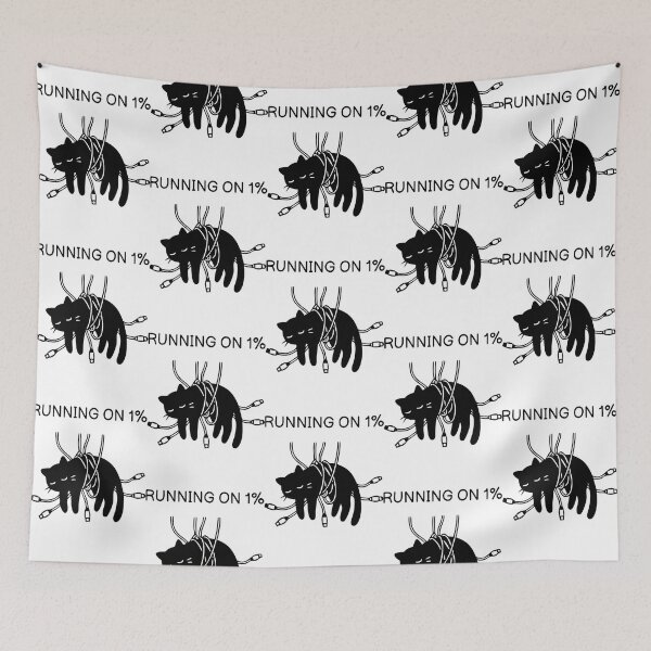 Item preview,  Running On 1 Percent Funny Tired Black Cat Battery Graphic designed and sold by FuegoandNox.