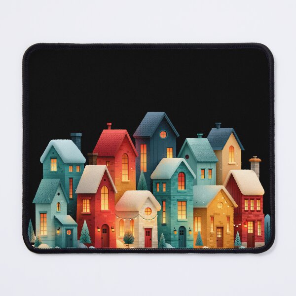 Item preview, Cozy Colorful Winter Snowy Village House Art designed and sold by colorful-white.