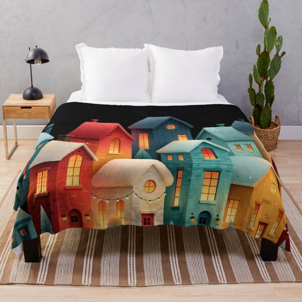Item preview, Cozy Colorful Winter Snowy Village House Art designed and sold by colorful-white.