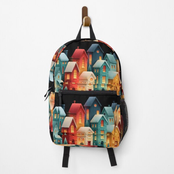 Item preview, Cozy Colorful Winter Snowy Village House Art designed and sold by colorful-white.