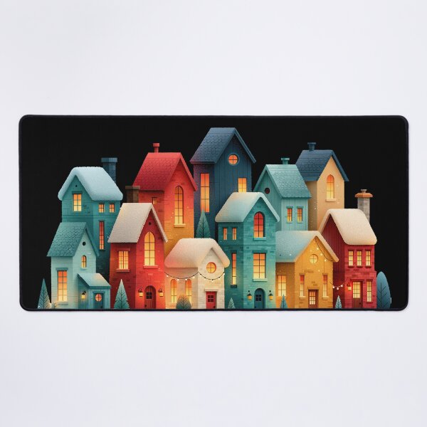 Item preview, Cozy Colorful Winter Snowy Village House Art designed and sold by colorful-white.