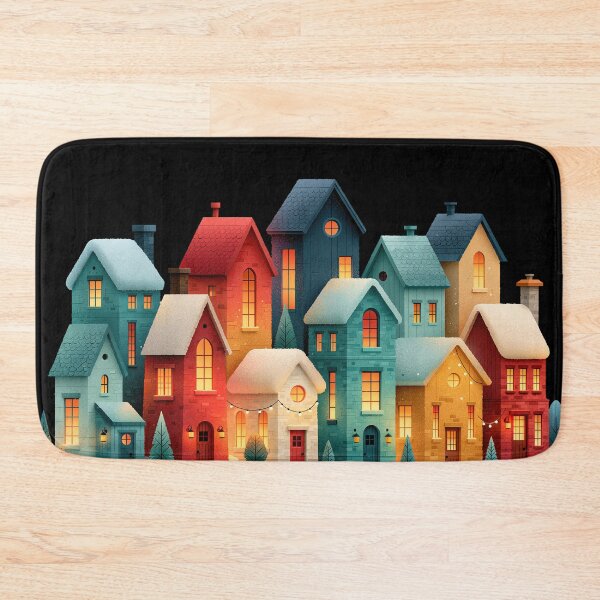 Item preview, Cozy Colorful Winter Snowy Village House Art designed and sold by colorful-white.