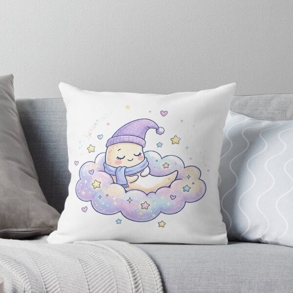 Item preview, Dreamy Kawaii Crescent Moon Sleeping on a Fluffy Cloud designed and sold by Tinydoodlenest .