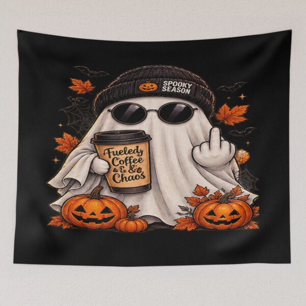 Item preview, Fueled by Coffee & Chaos – Spooky Coffee Ghost designed and sold by Losthope Creations.