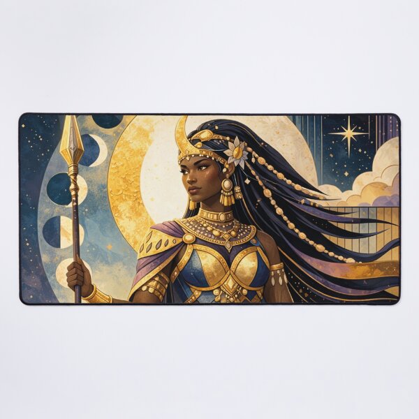 Item preview, A painting of African warrior Queen Ahosi with spear and shield designed and sold by GalleryKauffeld.