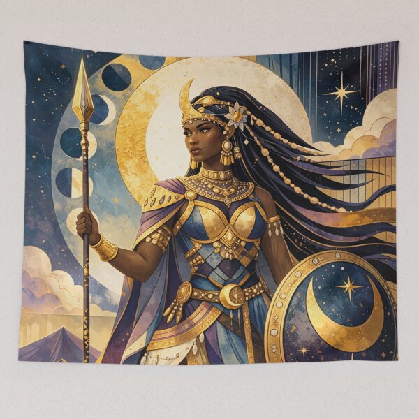 Item preview, A painting of African warrior Queen Ahosi with spear and shield designed and sold by GalleryKauffeld.