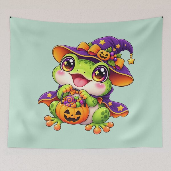 Item preview, Kawaii Tree Frog Candy Bucket Sticker Art – Cute Chibi Halloween Print designed and sold by MagicMakerPh.