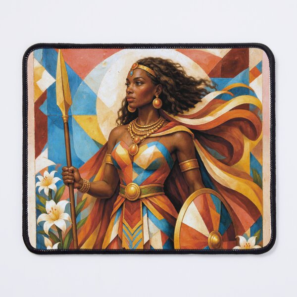 Item preview, A painting of African warrior Queen Ahosi with spear and shield designed and sold by GalleryKauffeld.
