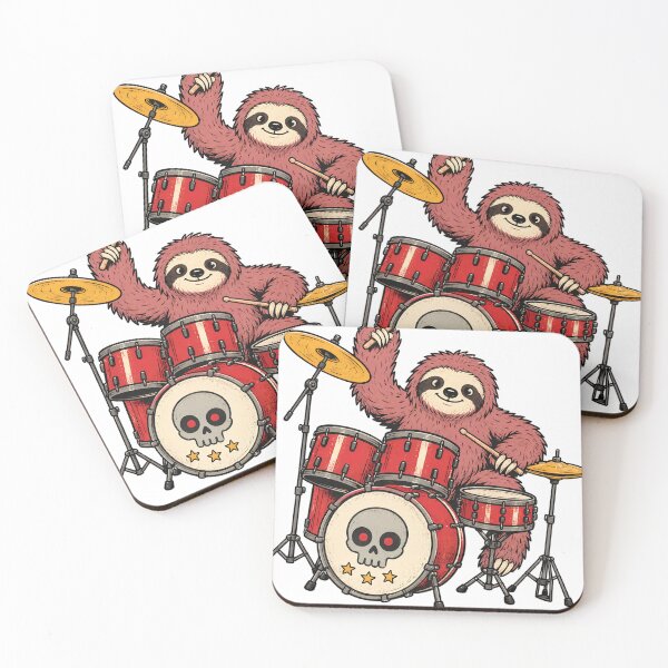 Item preview, Pink Sloth Drummer Skull Rock  designed and sold by family37.
