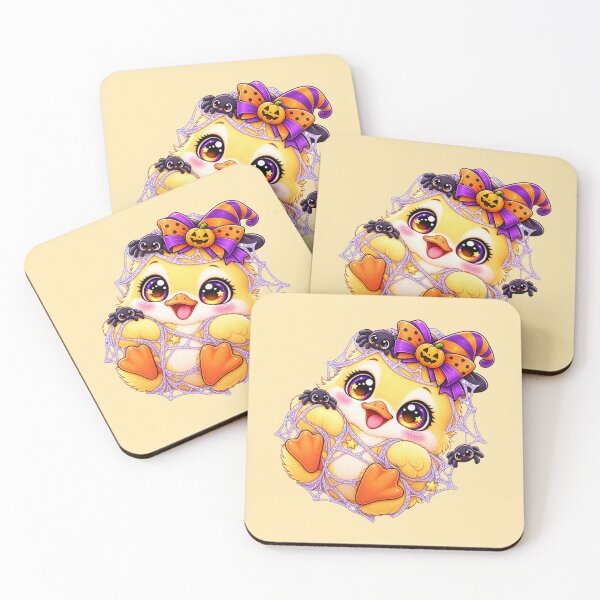 Item preview, Kawaii Cobweb Duckling Sticker Art – Cute Chibi Halloween Illustration designed and sold by MagicMakerPh.
