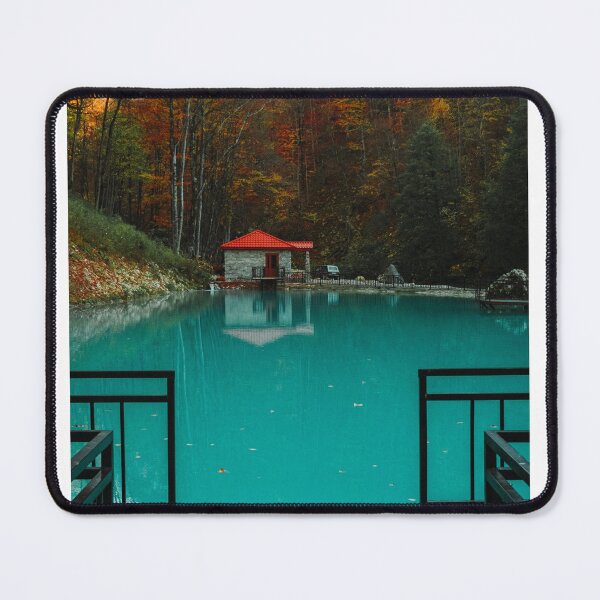 Item preview, Turquoise Lake in Autumn – Peaceful Forest Cabin & Fall Landscape designed and sold by StyleForge Apparel.