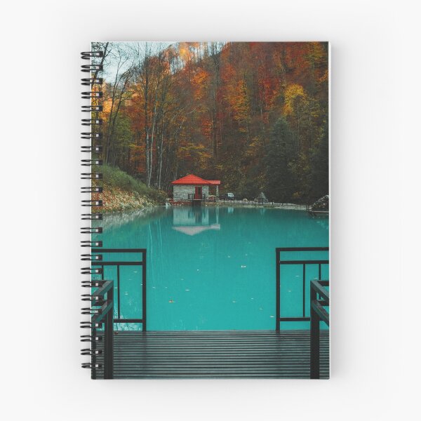 Item preview, Turquoise Lake in Autumn – Peaceful Forest Cabin & Fall Landscape designed and sold by StyleForge Apparel.