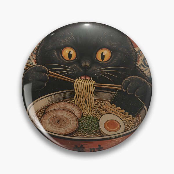 Item preview, Black Cat Eating Ramen Noodle Japanese Ukiyoe Vintage Kawaii designed and sold by GrinGalore.