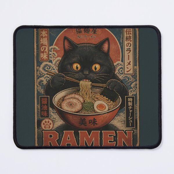 Item preview, Black Cat Eating Ramen Noodle Japanese Ukiyoe Vintage Kawaii designed and sold by GrinGalore.