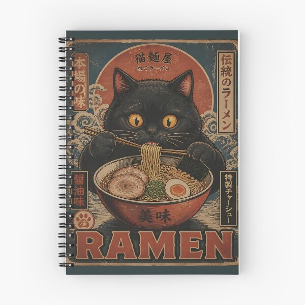 Item preview, Black Cat Eating Ramen Noodle Japanese Ukiyoe Vintage Kawaii designed and sold by GrinGalore.