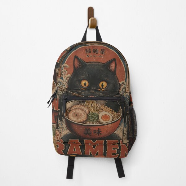 Item preview, Black Cat Eating Ramen Noodle Japanese Ukiyoe Vintage Kawaii designed and sold by GrinGalore.