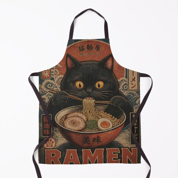 Item preview, Black Cat Eating Ramen Noodle Japanese Ukiyoe Vintage Kawaii designed and sold by GrinGalore.