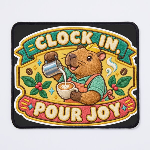 Item preview, Clock In Pour Joy Capybara Barista – Labor Day Chenille Patch designed and sold by Jaani-T.
