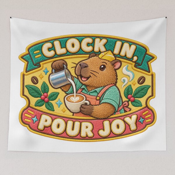 Item preview, Clock In Pour Joy Capybara Barista – Labor Day Chenille Patch designed and sold by Jaani-T.