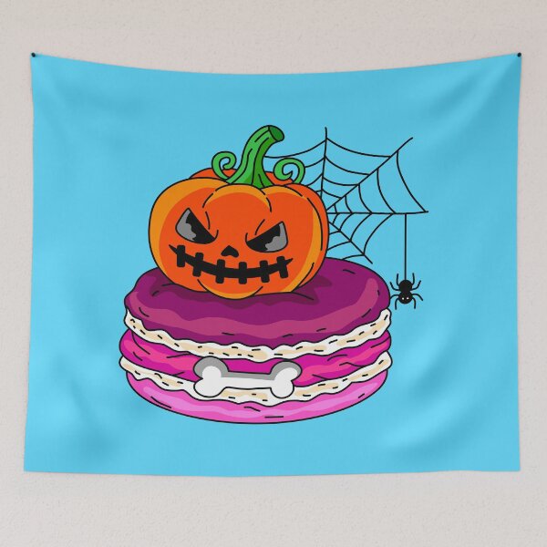 Item preview, Festive Halloween Bakery Macaroon decorated with Stitched Face Pumpkin Bone and Hanging Spider Graphic designed and sold by RS4you.
