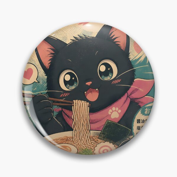 Item preview, Cute Black Cat Eating Ramen Japanese Ukiyoe Vintage Kawaii designed and sold by GrinGalore.